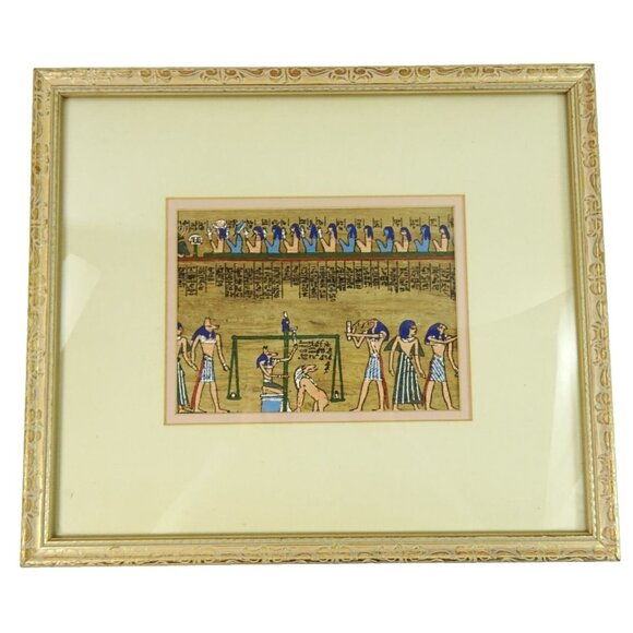 Weighing of the Heart Egyptian Funeral Painted Papyrus Framed Wall Hanging Art - Picture 2 of 16